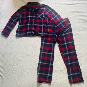 Women’s Red & Blue Plaid Pajamas - Long Sleeve & Pants 2pc Flannel Pjs, Size M